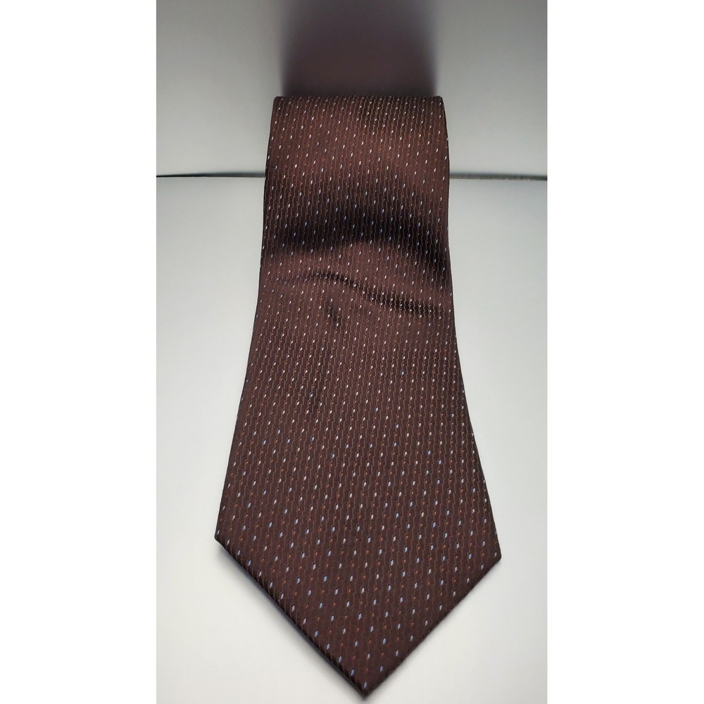 Perry Ellis 100% Silk Tie Mens Geometric Brown‎ Blue 3.75"